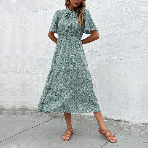 Maxi ruffled dress for women with bow collar Amarae