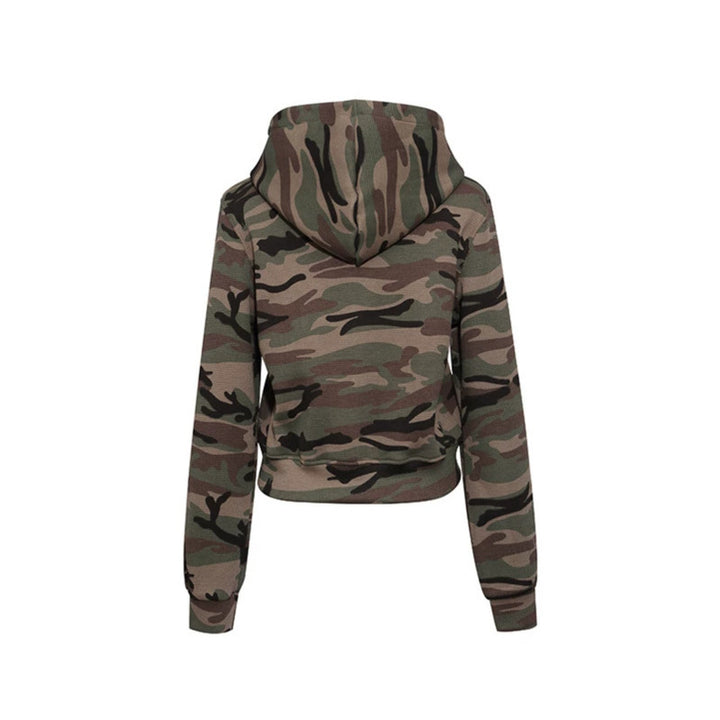 Women's Cropped Hoodie in Camouflage Structure Knit with Beaded Writing Amarae