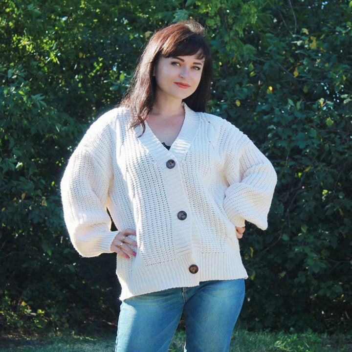 Ladies Chunky Knit Cardigan with Chic Button Detail and Style