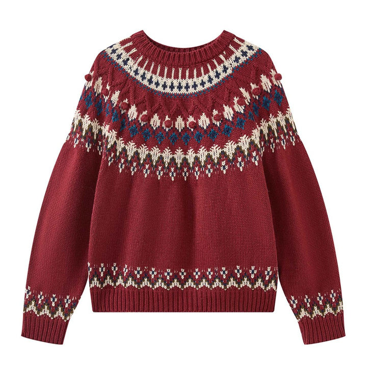 Women's Fair-Isle Knit Sweater with Norwegian Pattern and Oversized Cut Amarae