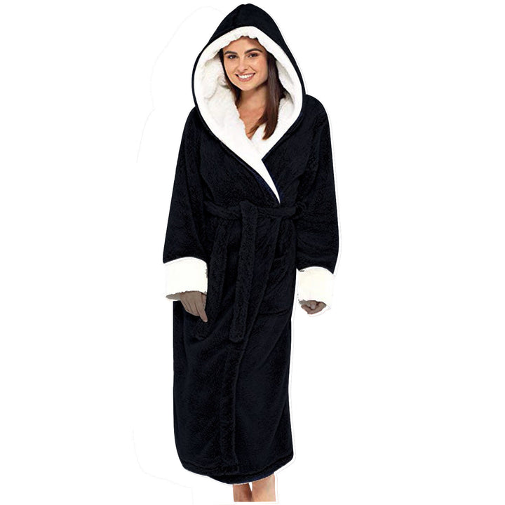 Ladies Cozy Fleece Robe with Hood and Belt Lune London