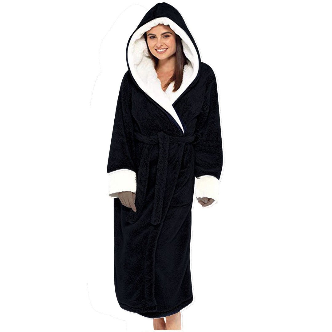 Women's Cozy Fleece Bathrobe with Hood and Belt Lune London