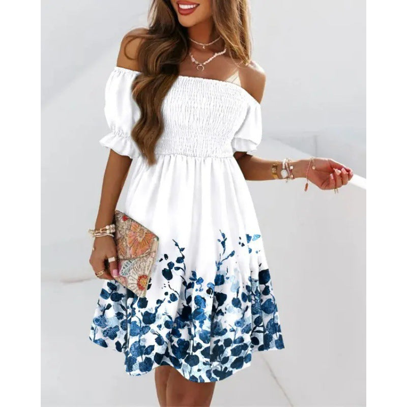Floral ruffled dress with a neckline for women Lune London
