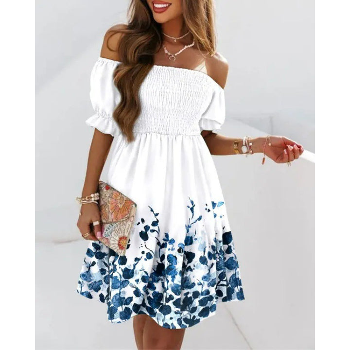 Floral ruffled dress with a neckline for women Lune London