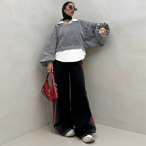 Oversized denim sweater for women with voluminous sleeves Amarae