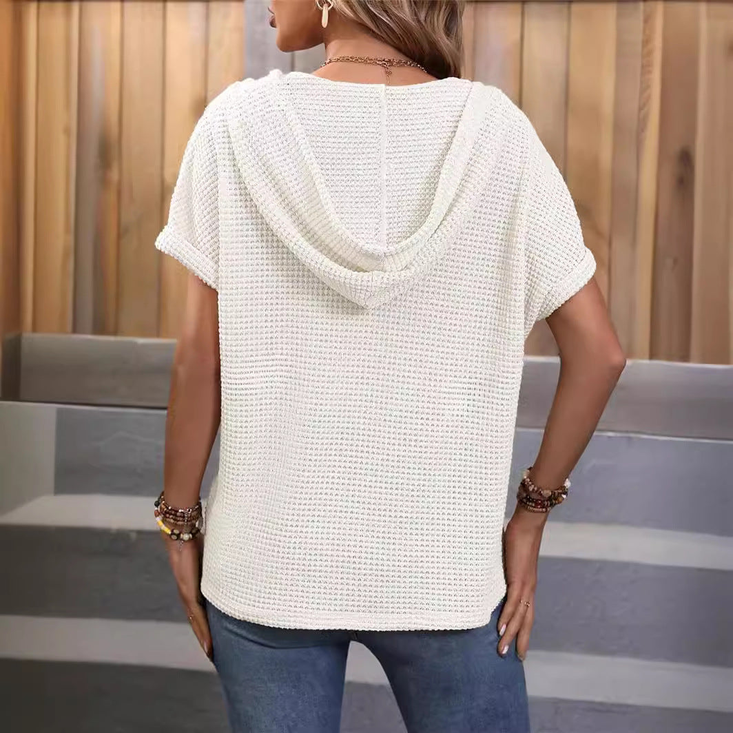 Casual women's top with button placket and waffle texture Lune London