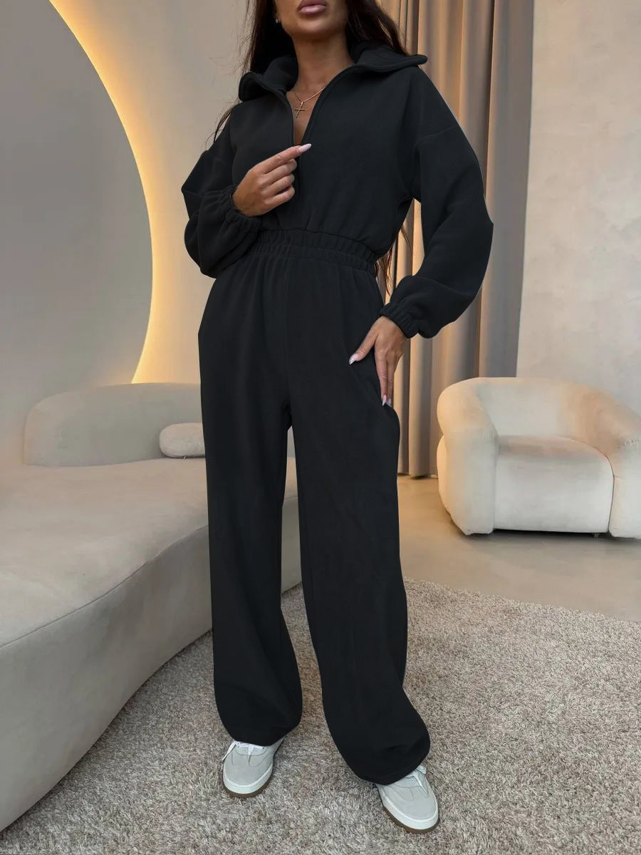 Ladies casual jumpsuit with high collar and adjustable waist Lune London