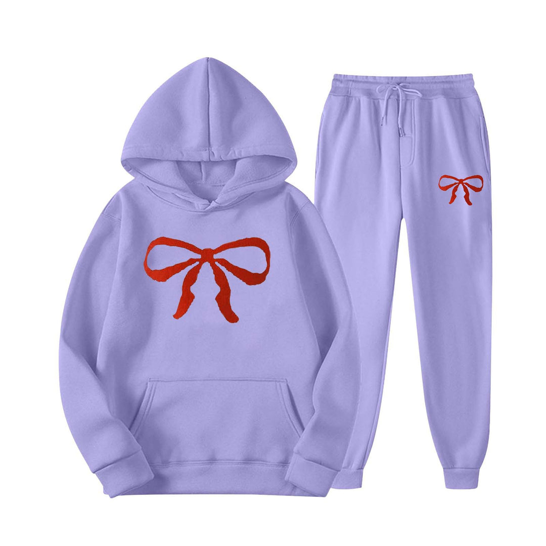 Women's hooded sweat suit with creative bow motif and comfortable fit Chic & Stil