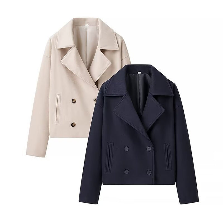 Fashionable wool coat for ladies with double row of buttons and big collar Lune London