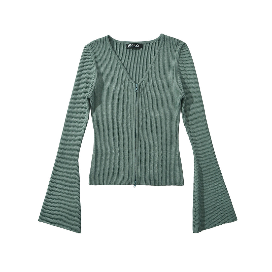 Mesh top for women with plunging V neckline and zipper Lune London