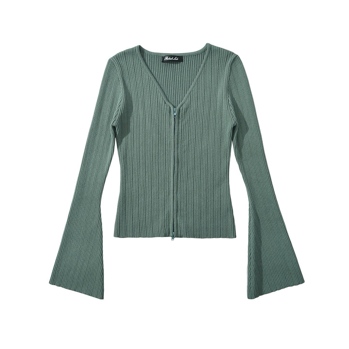 Mesh top for women with plunging V neckline and zipper Lune London