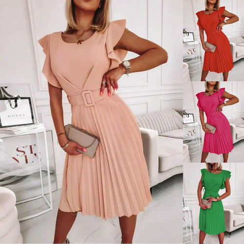 Amarae ruffled sleeve pleated midi dress for women