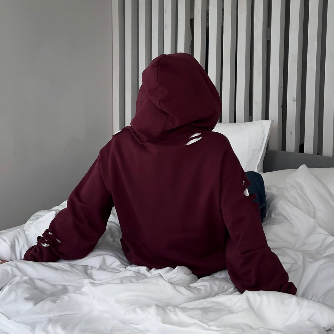 Oversized hoodie for women with trendy tear details Lune London