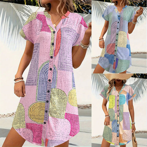 Amarae abstract print midi dress with buttons for ladies