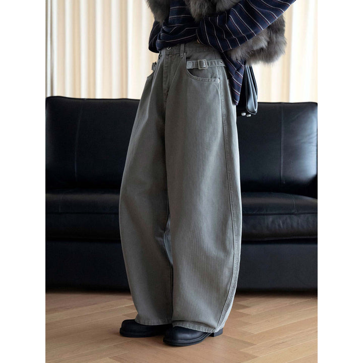 Women's Extra Wide High-Waist Pinstripe Denim Baggy Culotte with Pleats