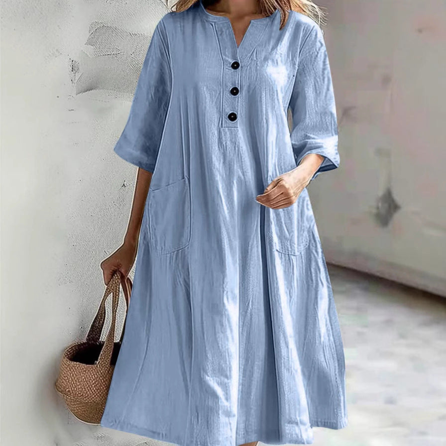 Casual cotton dress for women with button placket and practical pockets Lune London