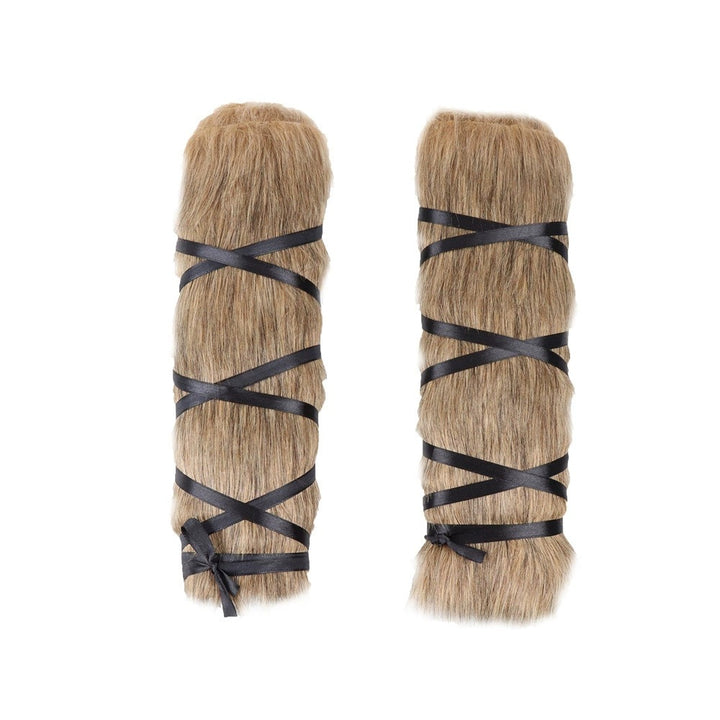 Men's Viking-inspired faux fur arm cuffs with adjustable wrap straps Amarae