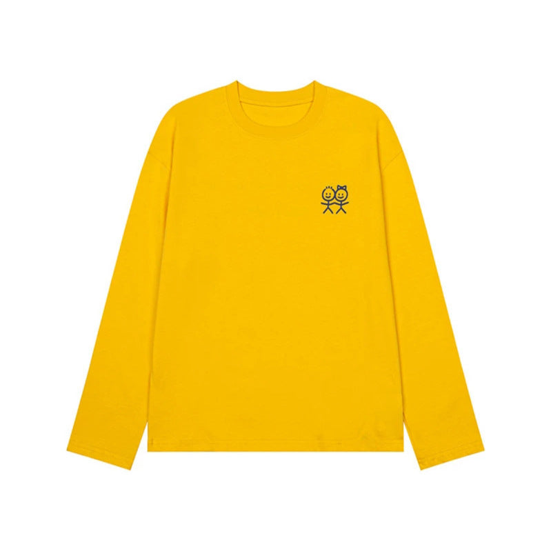 Unisex Long Sleeve Cotton Shirt with Minimalist Friendship Embroidery Amarae