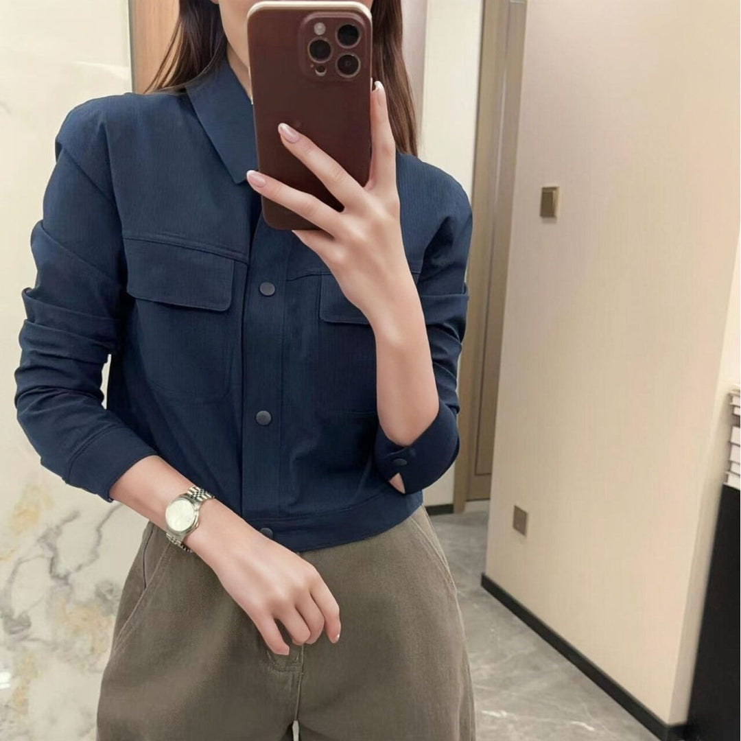 Women's Short Overshirt Jacket made of textured canvas with chest pockets Amarae