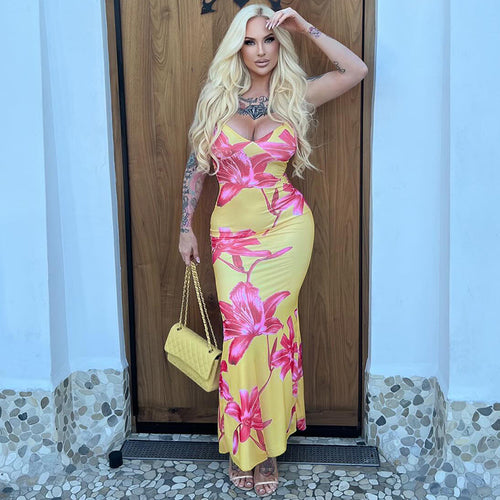 Ladies Elegant Maxi Dress with Chic Floral Print and Style