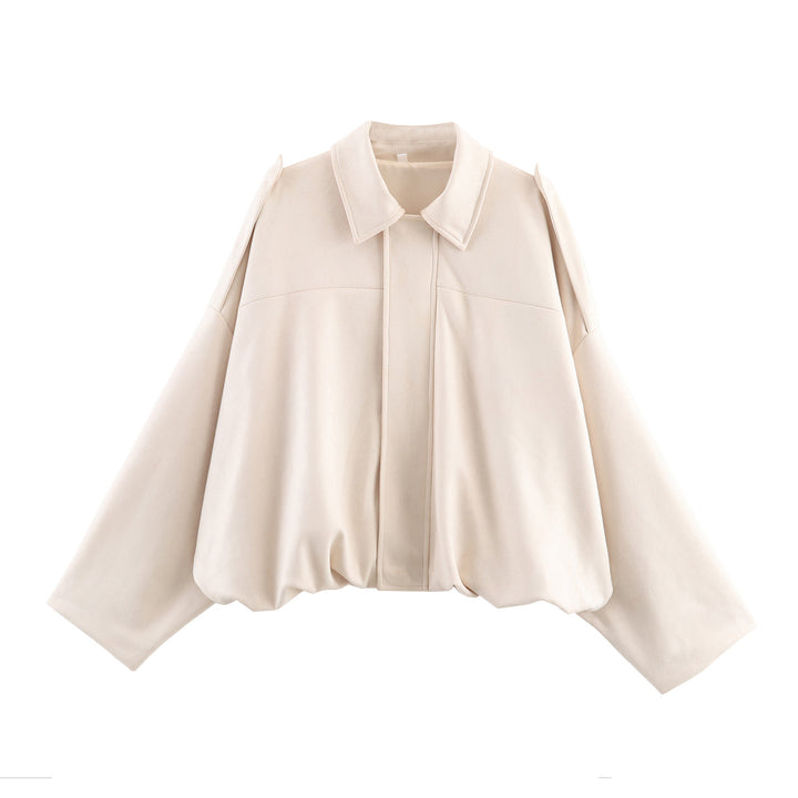Casual cropped bomber jacket for women with a modern high collar and elegant shoulder details Lune London