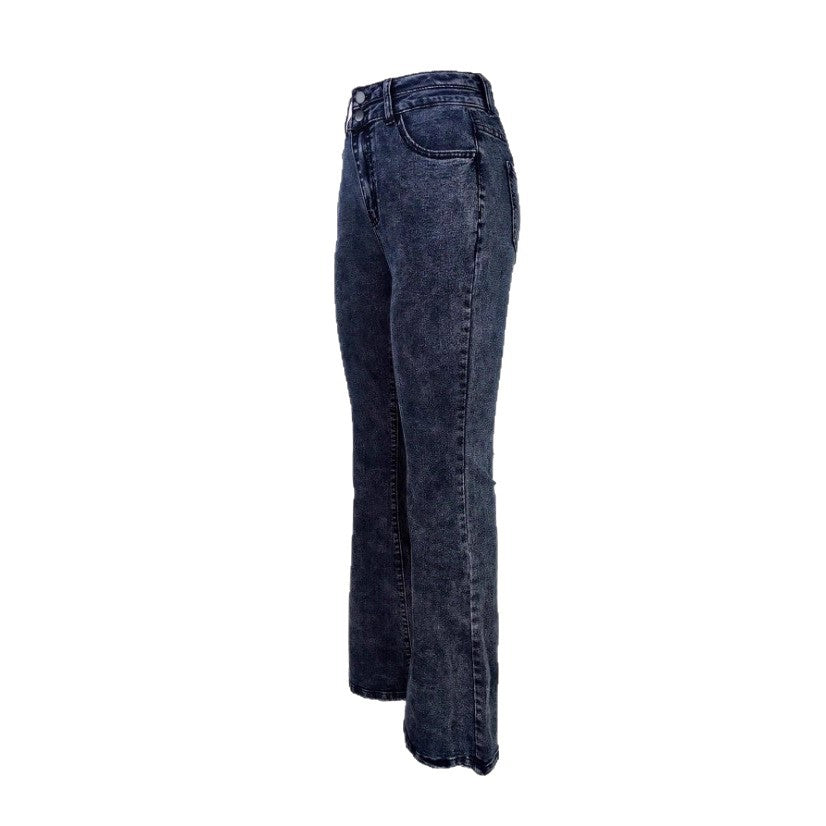 Ladies high-waisted faded flared jeans with double button waistband and shaping stretch cut Amarae