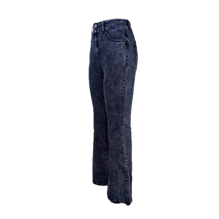 Ladies high-waisted faded flared jeans with double button waistband and shaping stretch cut Amarae