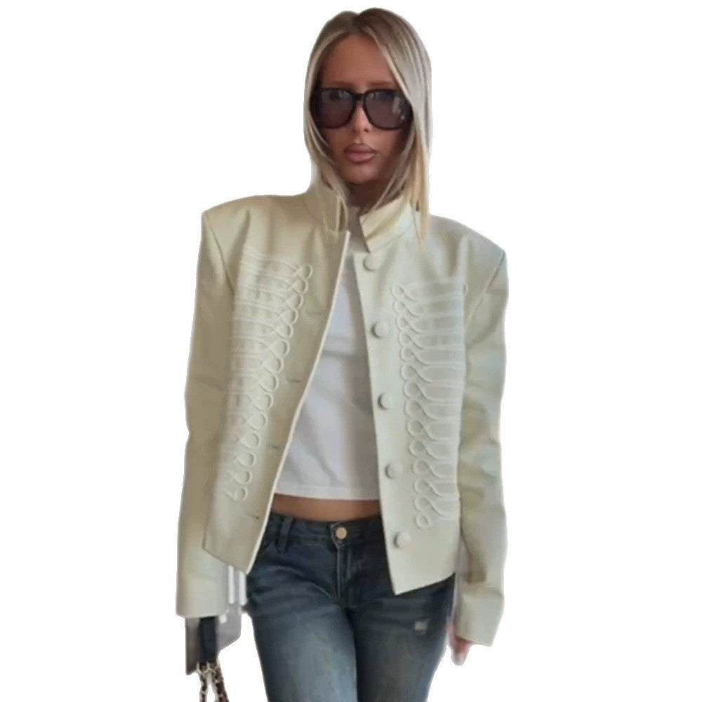 Women's short jacket in military style with decorative cord embellishment and stand-up collar Amarae