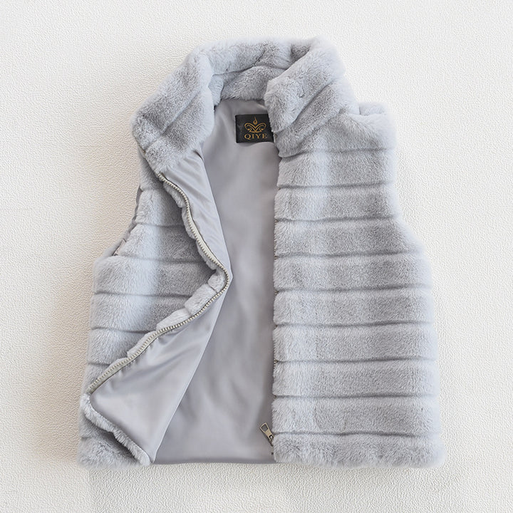 Quilted ladies' jacket in faux fur with high collar Lune London