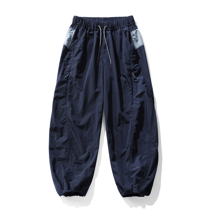 Men's Balloon Silhouette Ripstop Casual Pants with Elastic Drawstring Waistband, Zip Pockets and D-Ring Amarae