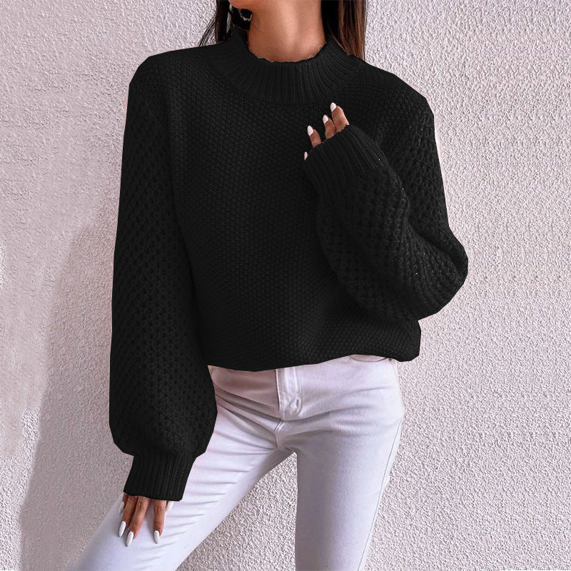 Oversized cozy pullover for women with structured pattern and turtleneck Lune London