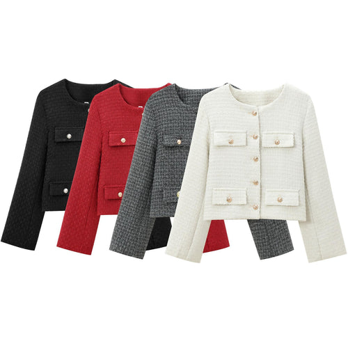 Elegant blazer jacket for women in structured tweed with decorative button details Amarae