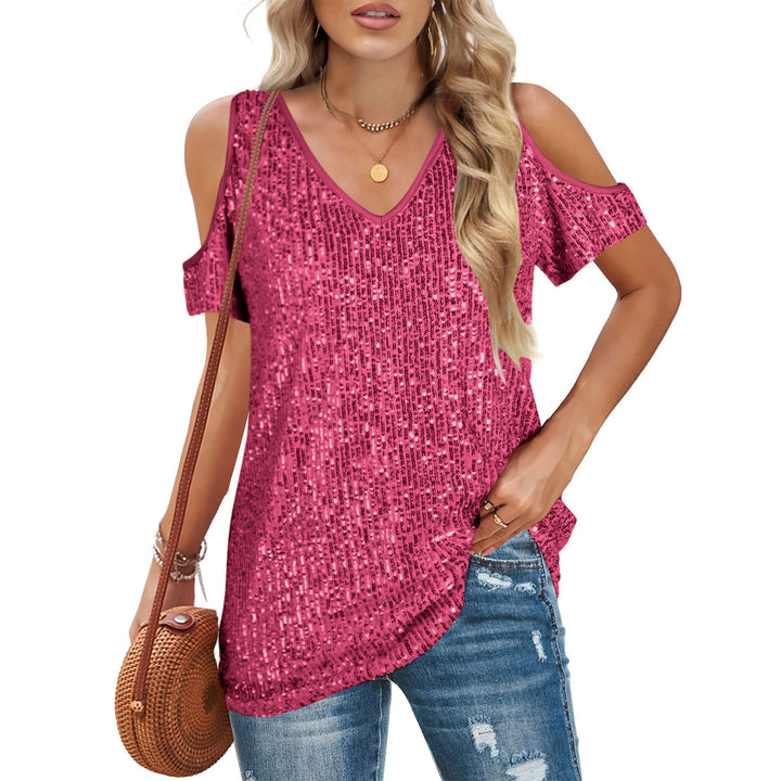 Ladies Cold Shoulder Sequin Top Lune London