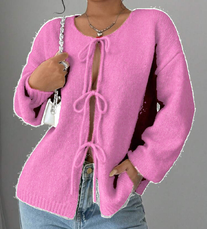 Oversized knit sweater for women with decorative lace detail Lune London