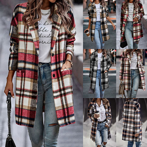 Oversized plaid coat for women with stylish pockets and turned-down collar Amarae
