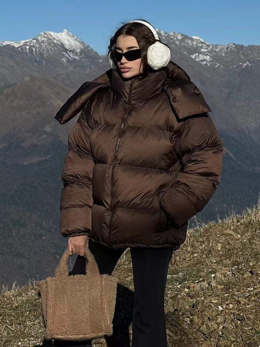 Ladies outdoor padded jacket with high collar and quilted design Lune London