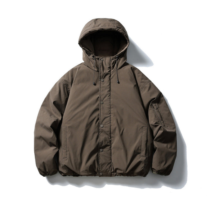 Unisex Boxy Padded Hoodie with Drawstring, Concealed Snap Placket and Utility Arm Pocket Amarae