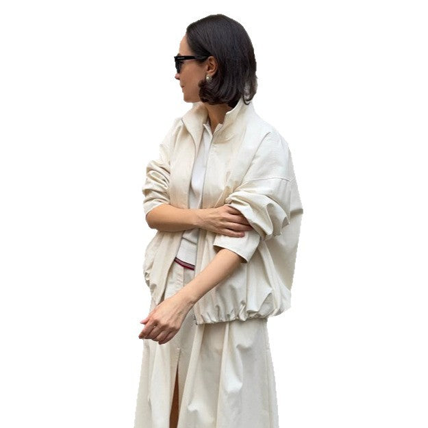 Women's Oversize Cropped Blouson with drawstring and flowing maxi skirt with side slit Amarae