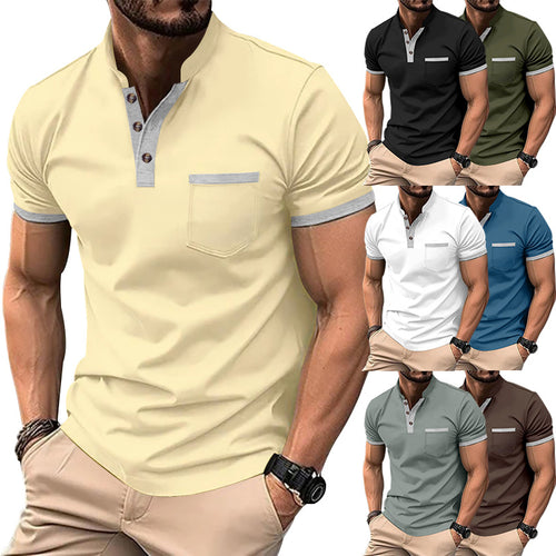 Men's short sleeve Henley shirt with an additional modern design and a chest pocket Amarae