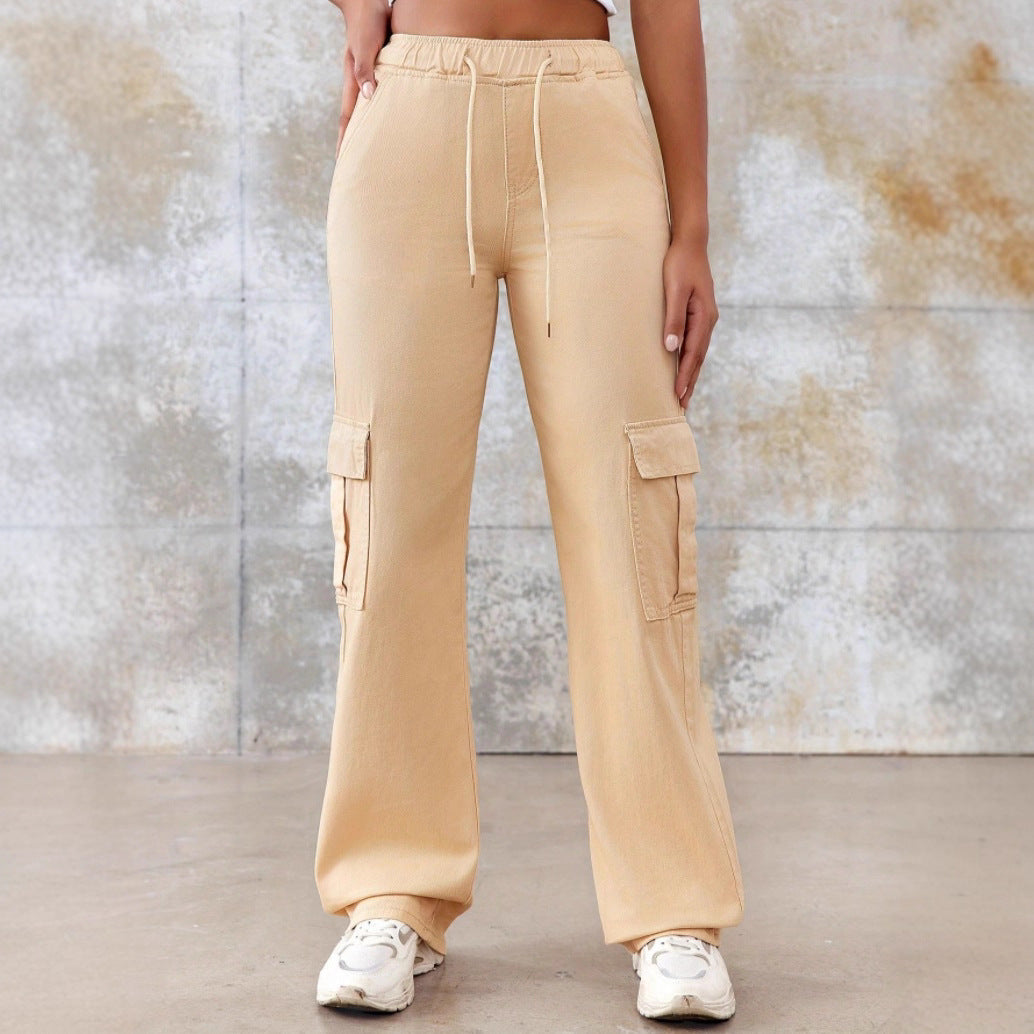 Women's High-Waisted Cargo Sweatpants with Wide Legs and Patch Pockets Amarae