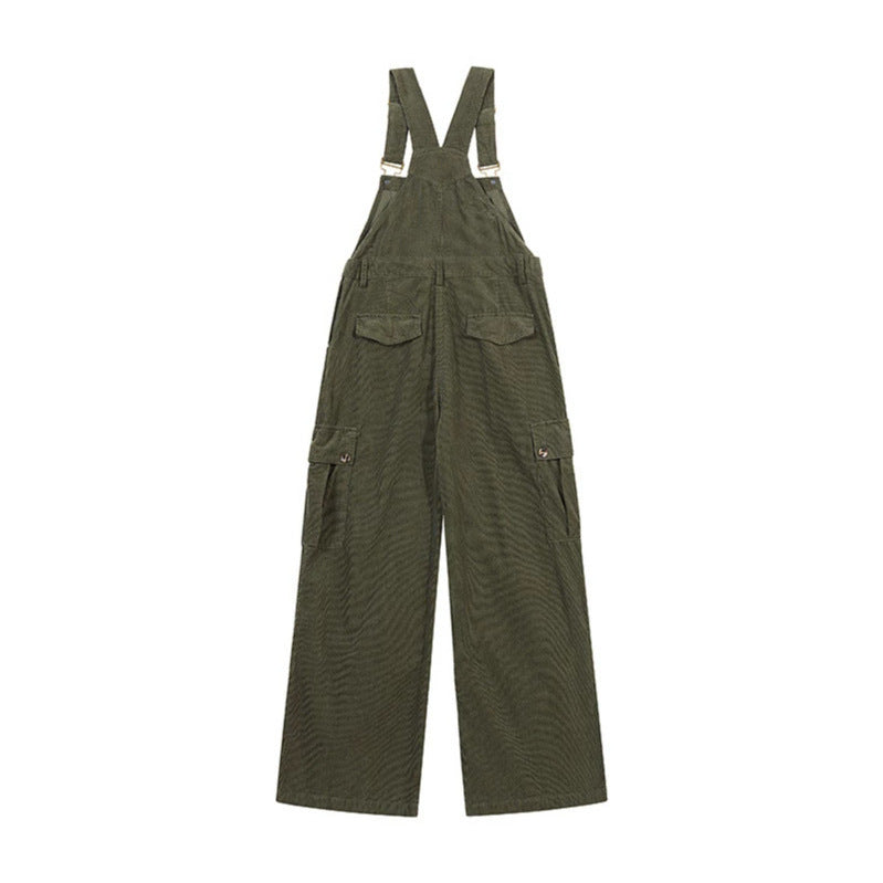Women's Casual Corduroy Overalls with Wide Leg, Cargo Pockets and Adjustable Straps Amarae