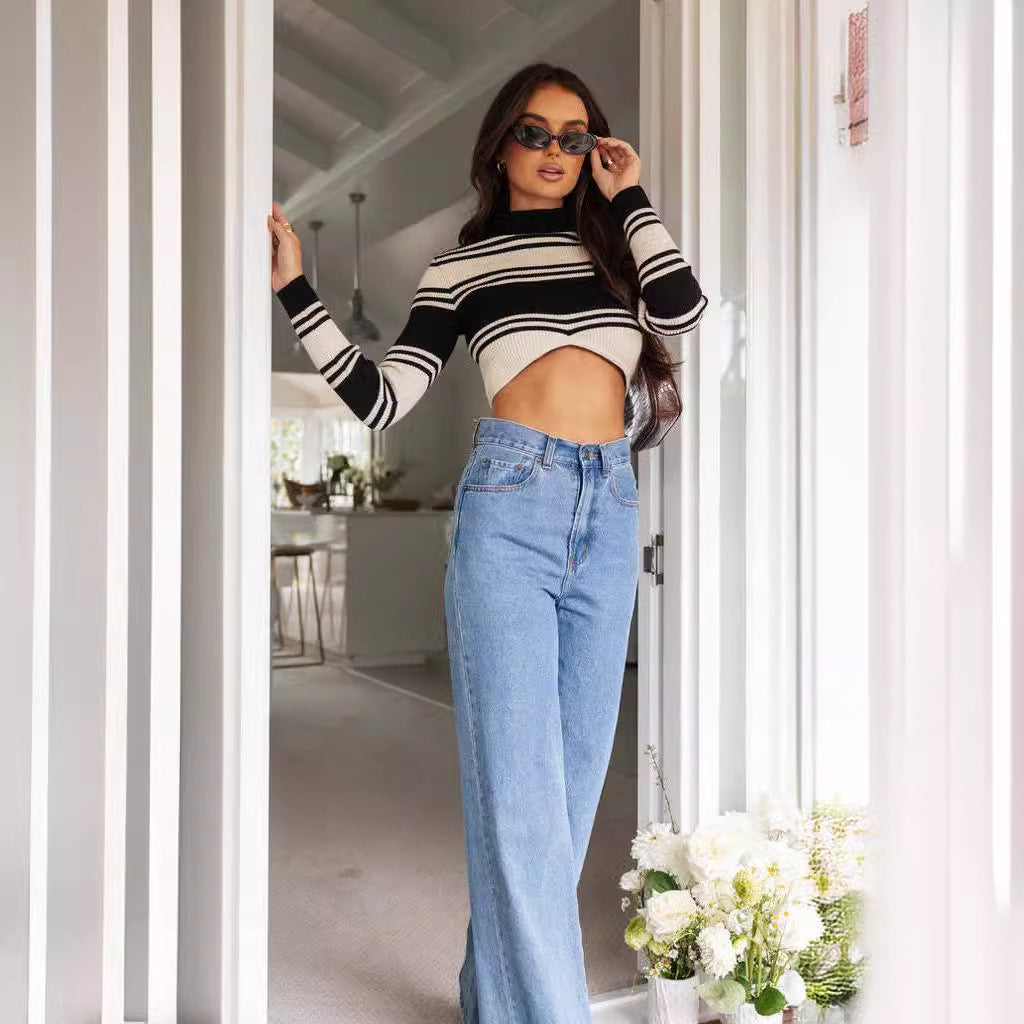 Loose high-waisted jeans for women with frayed hem Chic & Stil