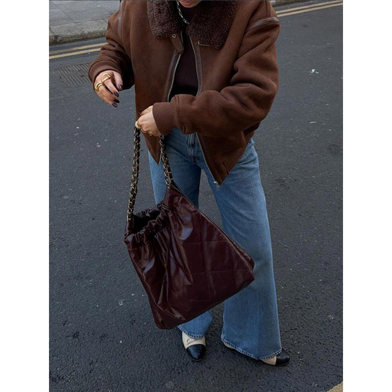Sheepskin jacket for women with trendy collar Lune London