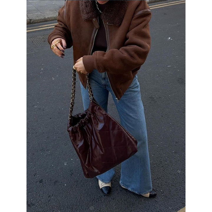 Sheepskin jacket for women with trendy collar Lune London