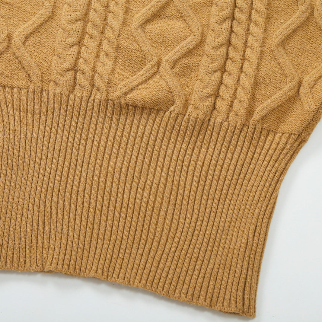 Women's Off-Shoulder Cable Knit Sweater with Wide Ribbed Cuff and Folded Collar Amarae