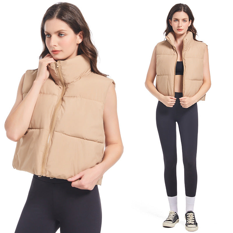 Ladies sleeveless down jacket with high collar and adjustable drawstring waist Lune London