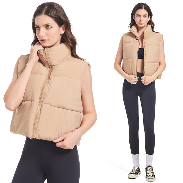 Ladies sleeveless down jacket with high collar and adjustable drawstring waist Lune London