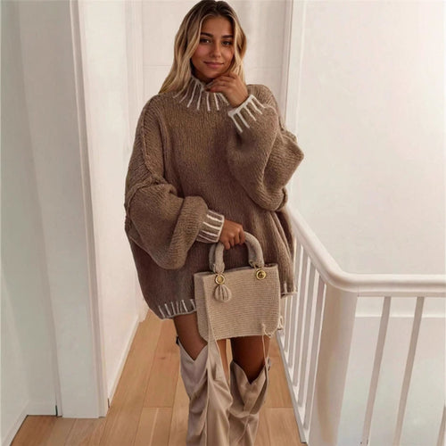 Oversized knitted sweater for ladies with decorative collar Amarae