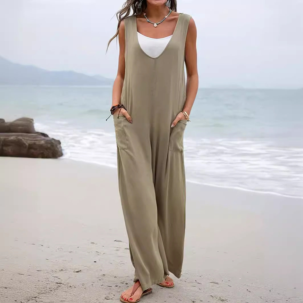 Ladies Comfortable Summer Jumpsuit with Loose Fit and Practical Pockets Lune London