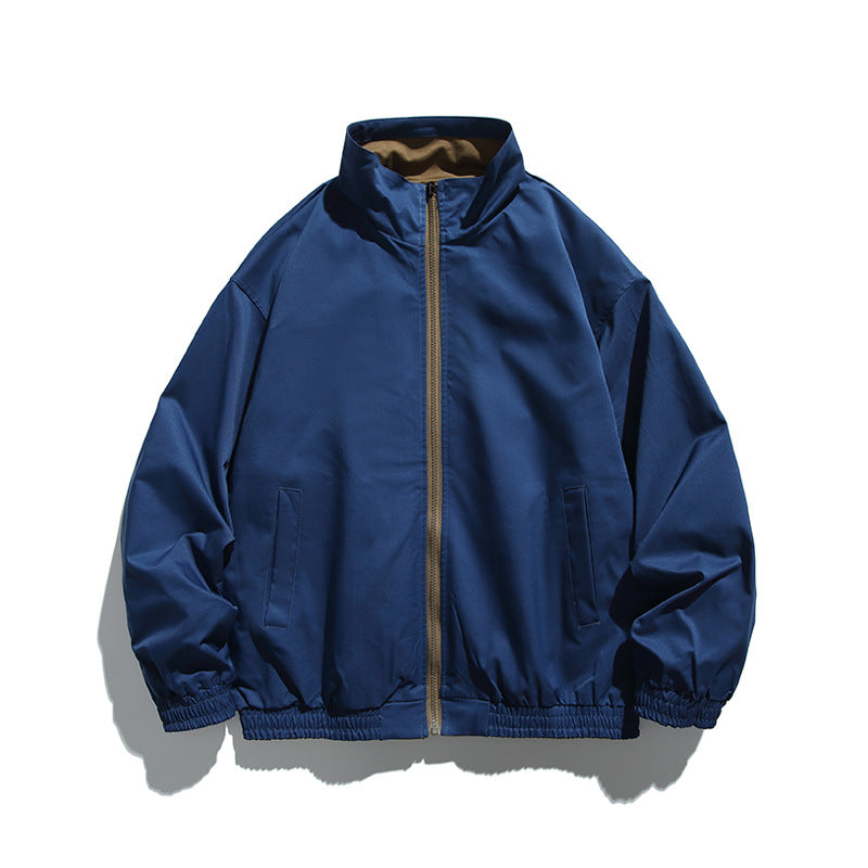 Unisex Boxy transitional jacket made of technical cotton blend with stand-up collar, front zipper, and concealed chest flap Amarae